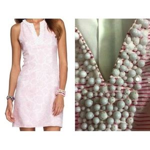 298.00 NWT LILLY PULITZER GORGEOUS!!AIRY SHIFT PB PINK ROSY POSIE Shimmer Organz